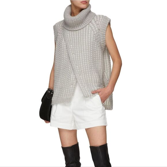 3.1 Phillip Lim Sweaters - 3.1 Phillip Lim Fisherman Rib Cowl Neck Wool Blend Sleeveless Sweater